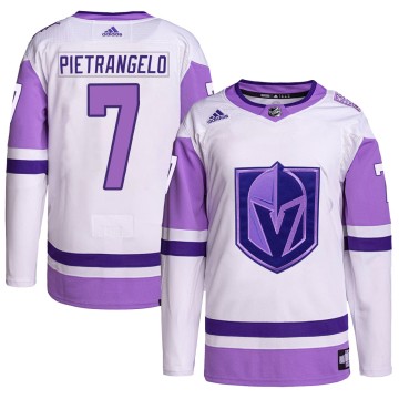 Authentic Adidas Men's Alex Pietrangelo Vegas Golden Knights Hockey Fights Cancer Primegreen Jersey - White/Purple