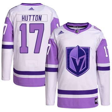Authentic Adidas Men's Ben Hutton Vegas Golden Knights Hockey Fights Cancer Primegreen Jersey - White/Purple