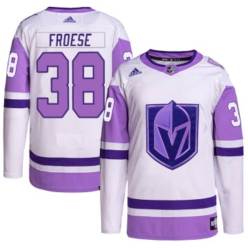 Authentic Adidas Men's Byron Froese Vegas Golden Knights Hockey Fights Cancer Primegreen Jersey - White/Purple