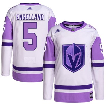 Authentic Adidas Men's Deryk Engelland Vegas Golden Knights Hockey Fights Cancer Primegreen Jersey - White/Purple