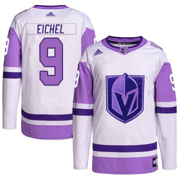Authentic Adidas Men's Jack Eichel Vegas Golden Knights Hockey Fights Cancer Primegreen Jersey - White/Purple