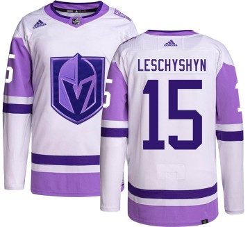 Authentic Adidas Men's Jake Leschyshyn Vegas Golden Knights Hockey Fights Cancer Jersey -