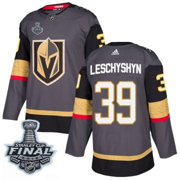 Authentic Adidas Men's Jake Leschyshyn Vegas Golden Knights Home 2018 Stanley Cup Final Patch Jersey - Gray