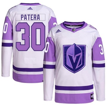 Authentic Adidas Men's Jiri Patera Vegas Golden Knights Hockey Fights Cancer Primegreen Jersey - White/Purple