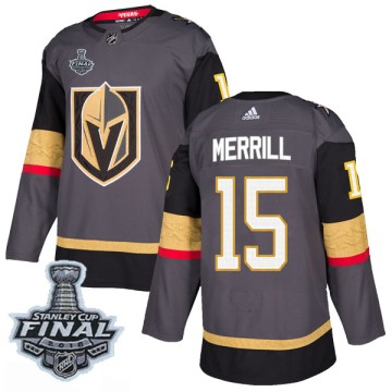 Authentic Adidas Men's Jon Merrill Vegas Golden Knights Home 2018 Stanley Cup Final Patch Jersey - Gray