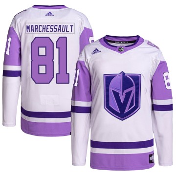 Authentic Adidas Men's Jonathan Marchessault Vegas Golden Knights Hockey Fights Cancer Primegreen Jersey - White/Purple