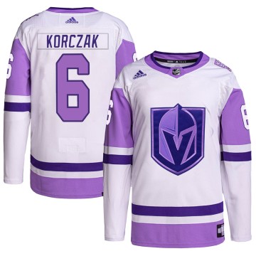 Authentic Adidas Men's Kaedan Korczak Vegas Golden Knights Hockey Fights Cancer Primegreen Jersey - White/Purple