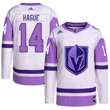 Authentic Adidas Men's Nicolas Hague Vegas Golden Knights Hockey Fights Cancer Primegreen Jersey - White/Purple