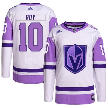 Authentic Adidas Men's Nicolas Roy Vegas Golden Knights Hockey Fights Cancer Primegreen Jersey - White/Purple