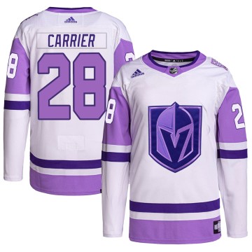 Authentic Adidas Men's William Carrier Vegas Golden Knights Hockey Fights Cancer Primegreen Jersey - White/Purple