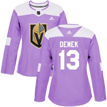 Authentic Adidas Women's Jakub Demek Vegas Golden Knights Fights Cancer Practice Jersey - Purple