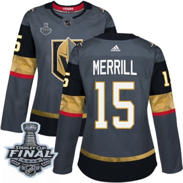 Authentic Adidas Women's Jon Merrill Vegas Golden Knights Home 2018 Stanley Cup Final Patch Jersey - Gray