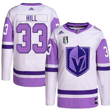 Authentic Adidas Youth Adin Hill Vegas Golden Knights Hockey Fights Cancer Primegreen 2023 Stanley Cup Final Jersey - White/Purp