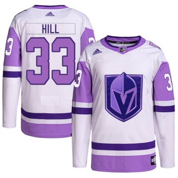 Authentic Adidas Youth Adin Hill Vegas Golden Knights Hockey Fights Cancer Primegreen Jersey - White/Purple