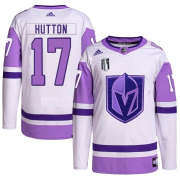 Authentic Adidas Youth Ben Hutton Vegas Golden Knights Hockey Fights Cancer Primegreen 2023 Stanley Cup Final Jersey - White/Pur
