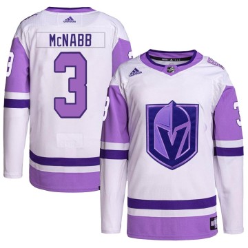 Authentic Adidas Youth Brayden McNabb Vegas Golden Knights Hockey Fights Cancer Primegreen Jersey - White/Purple