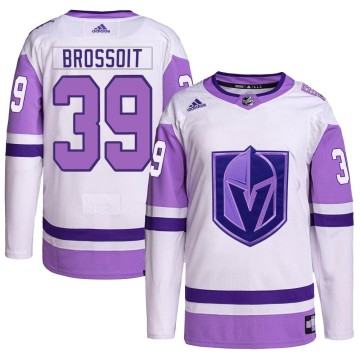 Authentic Adidas Youth Laurent Brossoit Vegas Golden Knights Hockey Fights Cancer Primegreen Jersey - White/Purple