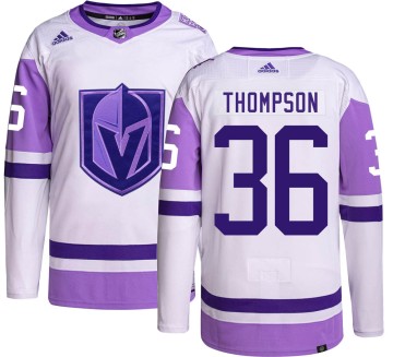 Authentic Adidas Youth Logan Thompson Vegas Golden Knights Hockey Fights Cancer Jersey -