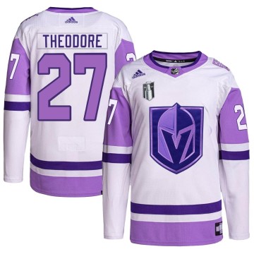 Authentic Adidas Youth Shea Theodore Vegas Golden Knights Hockey Fights Cancer Primegreen 2023 Stanley Cup Final Jersey - White/