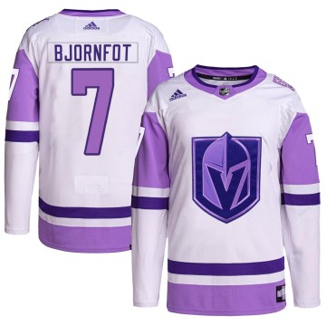 Authentic Adidas Youth Tobias Bjornfot Vegas Golden Knights Hockey Fights Cancer Primegreen Jersey - White/Purple